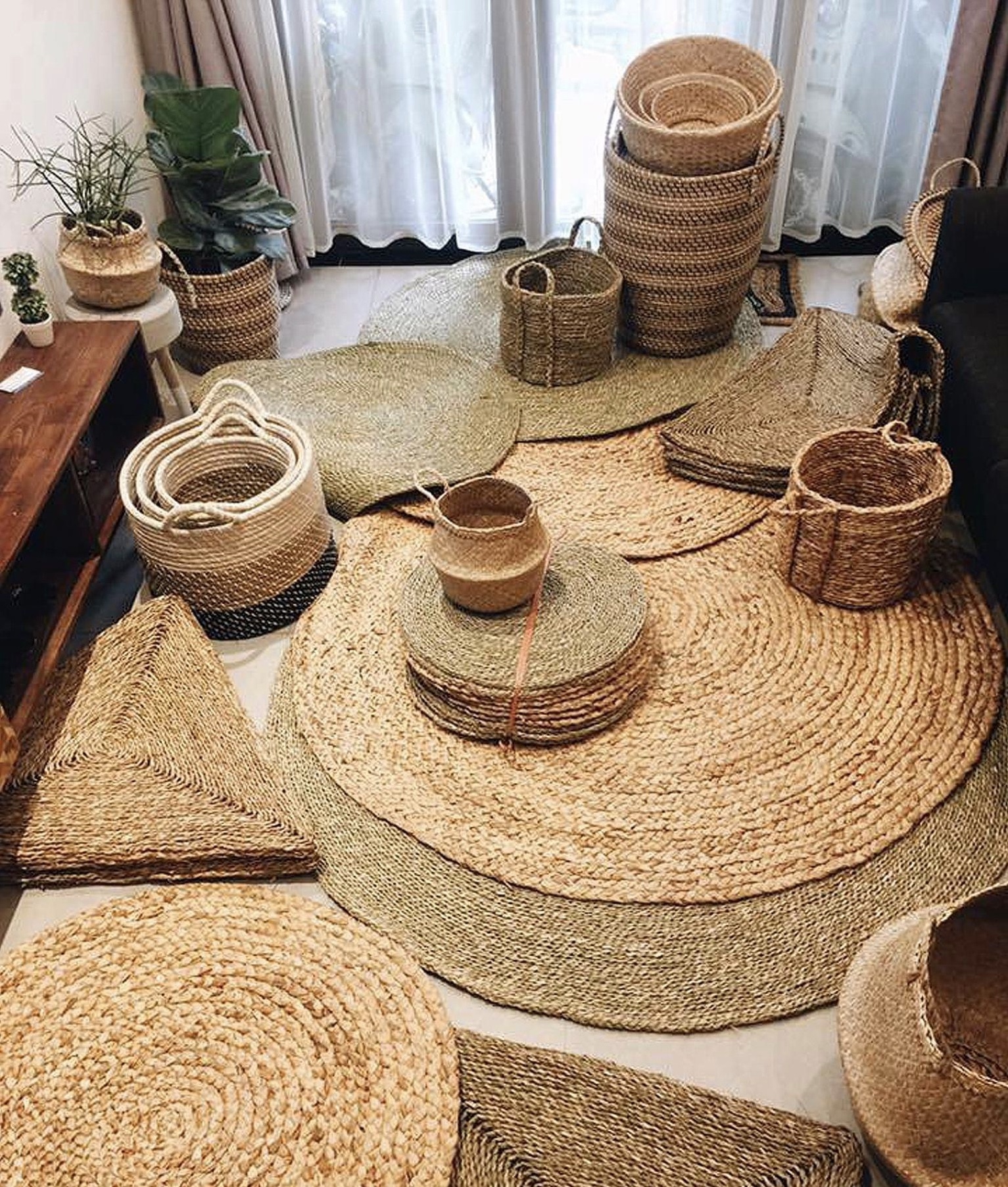 (Hàng Đẹp-Size To) Thảm Cói Tròn Vintage, Thảm trải sàn decor, Thảm trang trí