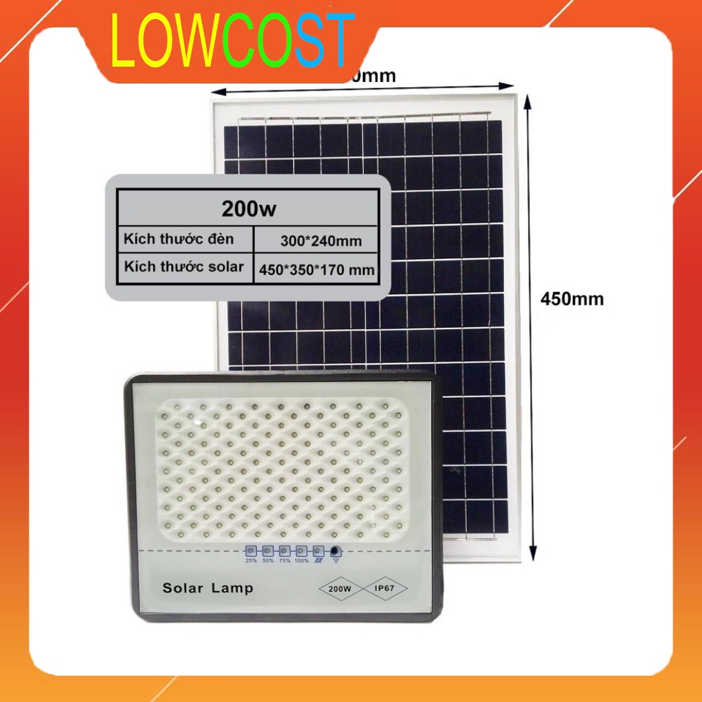 Đèn năng lượng mặt trời chip LED thế hệ mới siêu sáng chống loá công suất 200W chống nước IP67