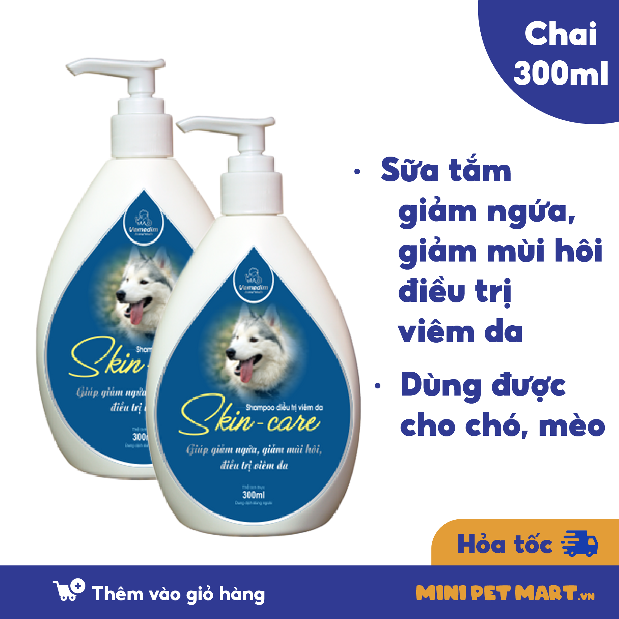 VEMEDIM SKIN CARE 300ml Sữa Tắm Phòng Và Hỗ Trợ Các Vấn Đề Viêm Da, Giảm Ngứa, Giảm Mùi Hôi Cho Chó - Mini Pet Mart