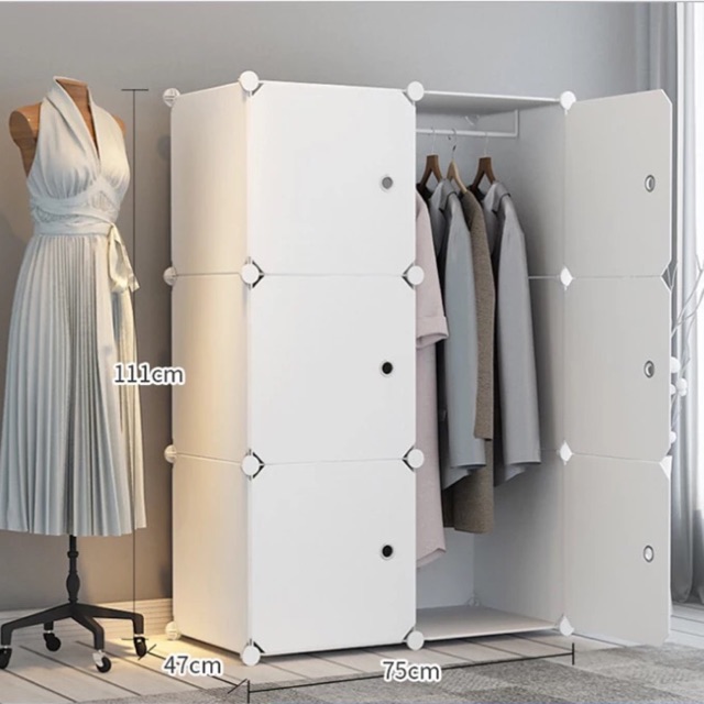 Tủ Nhựa Quần Áo Lắp Ghép 6 Ô Sâu 47cm. Trắng Toàn Tập. Tặng Kèm 1 Treo Đồ