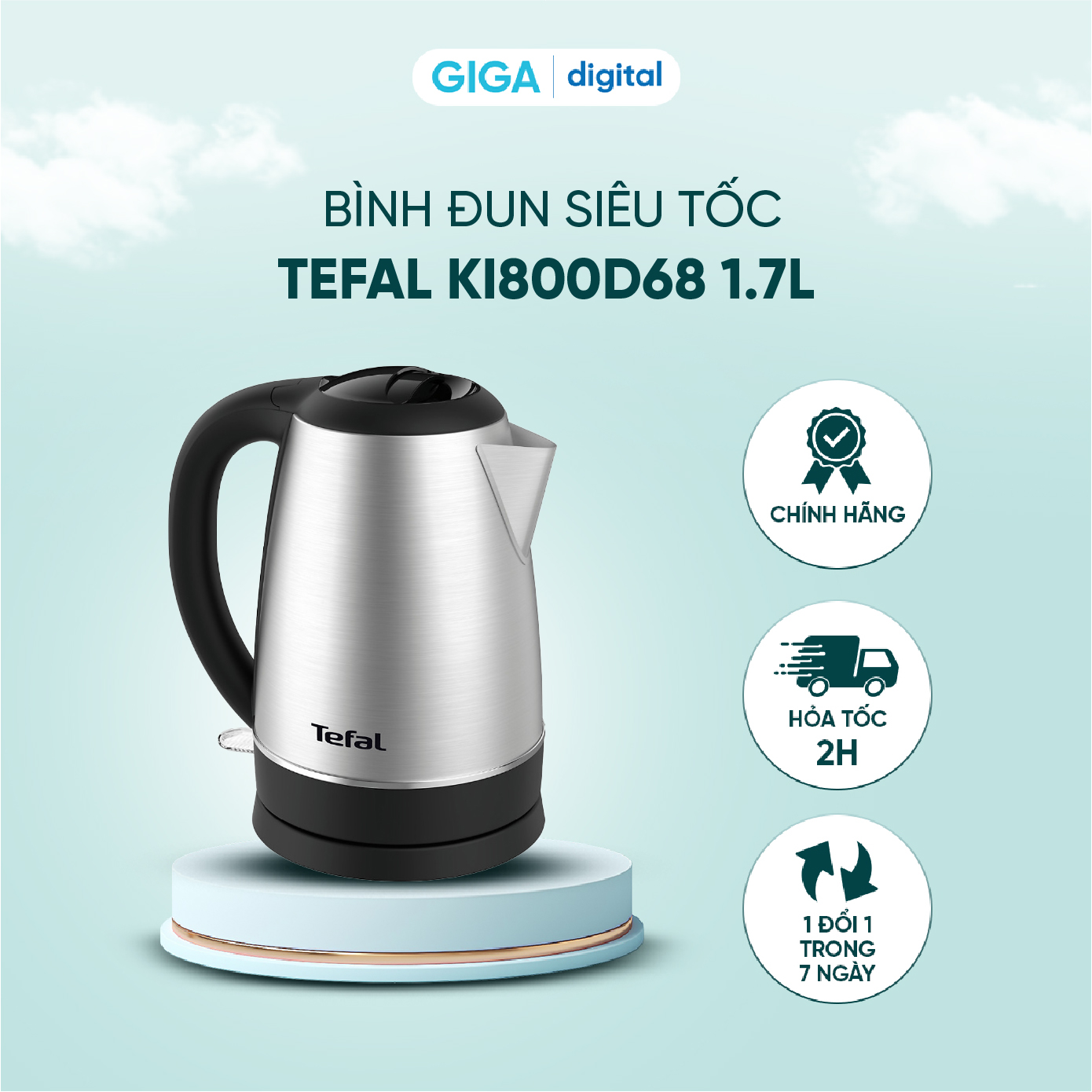 Bình đun siêu tốc tefal ki800d68 1.7l - công suất 1800w - chính hãng