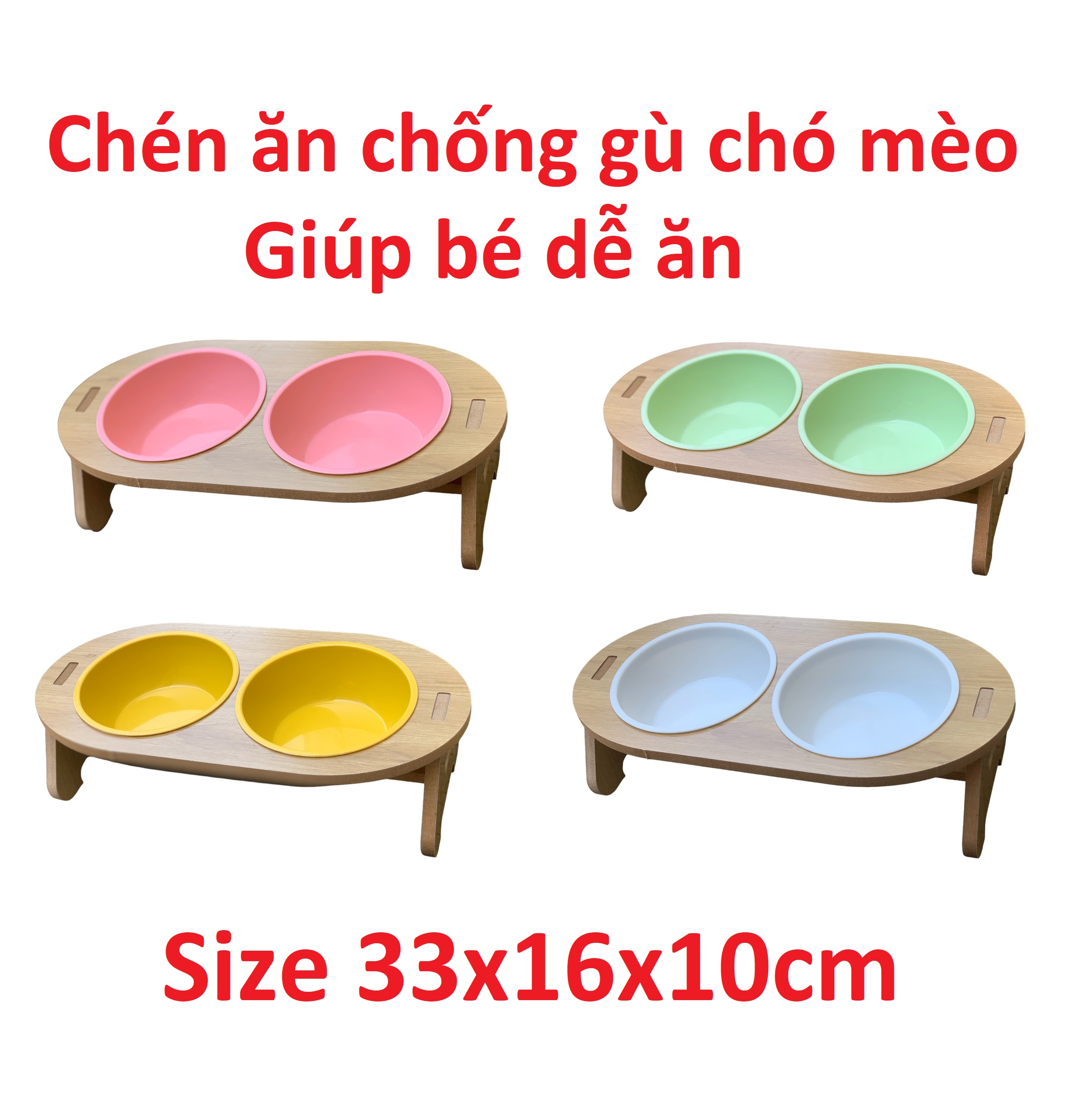 Chén đôi chống gù bảo vệ cổ thú cưng/ Chén ăn chó mèo giúp dễ ăn nhiều màu