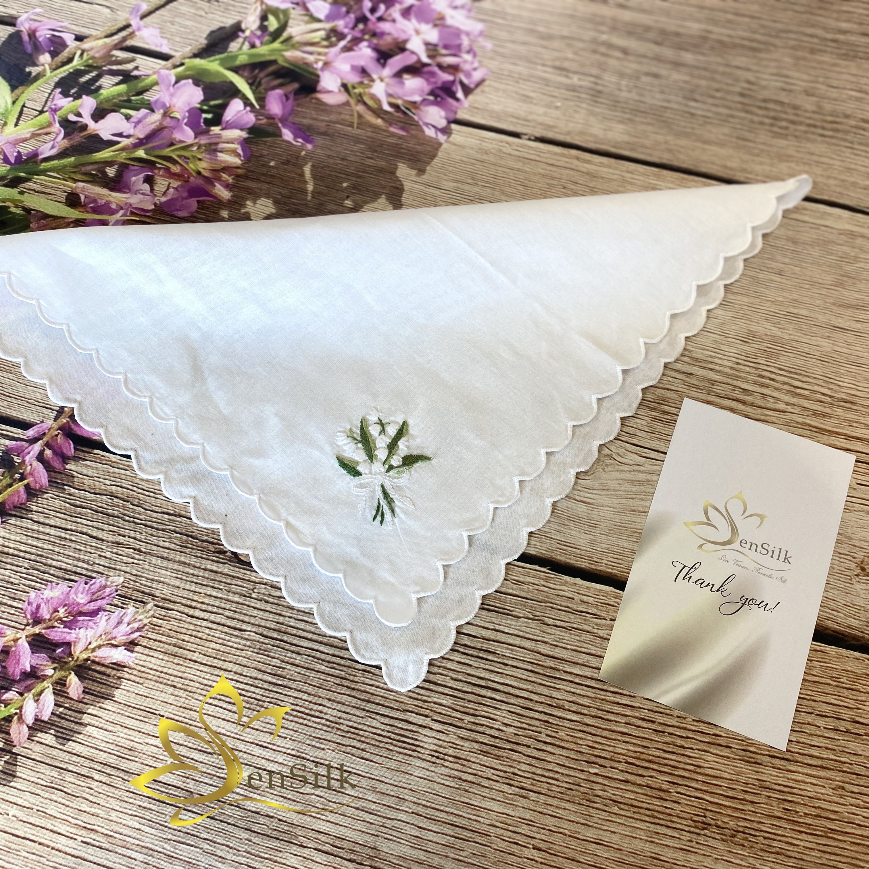 Khăn Tay Thêu - Khăn Mùi Xoa SenSilk Thêu Tay Hoa Linh Lan, Khăn Thêu Thủ Công, Handkerchief Hand Embroidery
