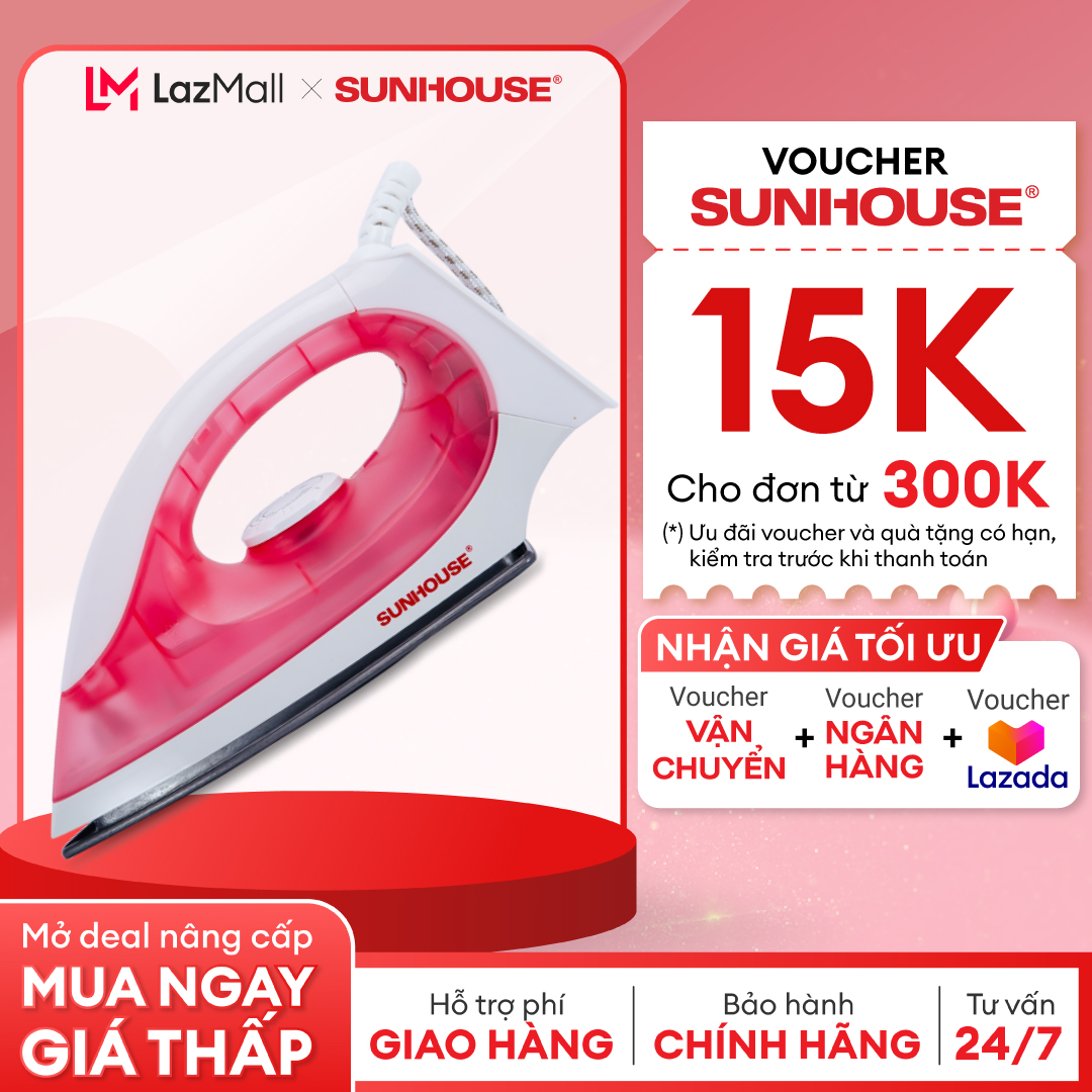 Bàn Là Khô SUNHOUSE SHD1072 - Thân Nhựa Chịu Nhiệt - Mặt Bàn Là Chống Dính - Dây Nguồn Xoay 180 Độ - Cảm Biến Nhiệt An Toàn - Hàng Chính Hãng