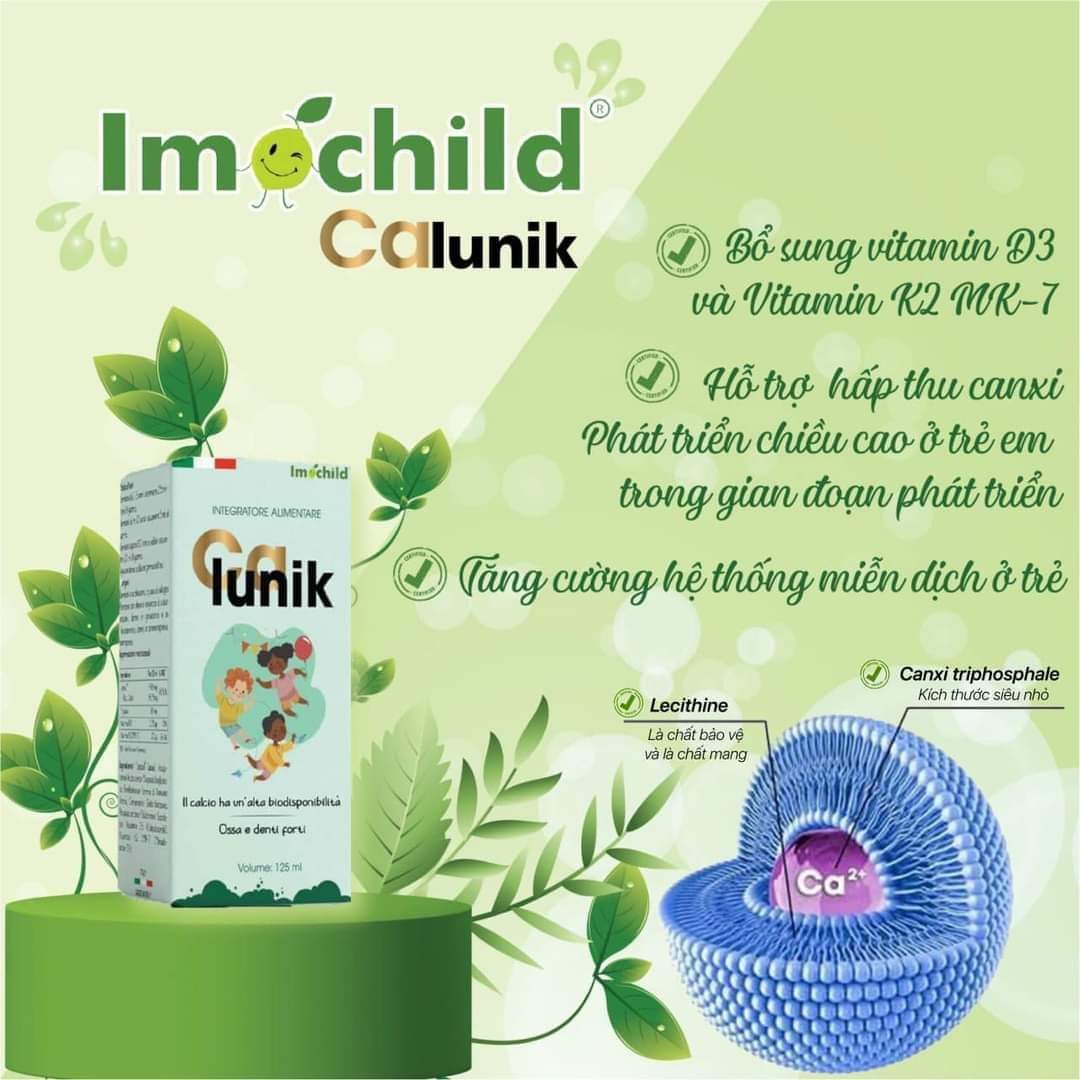 Calunik Imochild Bổ sung Vitamin D3 và K2 Canxi và Magie cho trẻ em từ 1 tuổi và người lớn. giúp bổ 