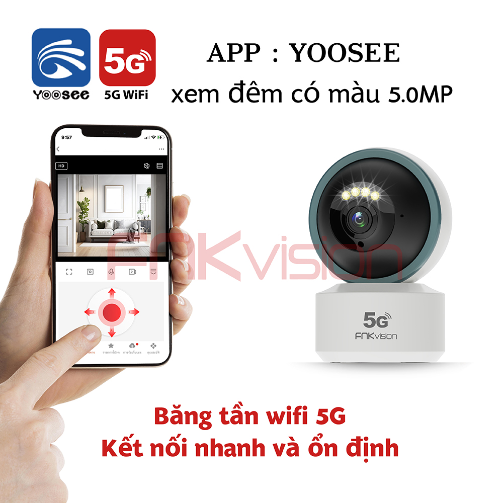 [Sản phẩm mới] Camera wifi Fnkvision 5.0MP có màu Yoo see 5G, đàm thoại 2 chiều, toàn cảnh 360 độ - phiên bản tiếng việt