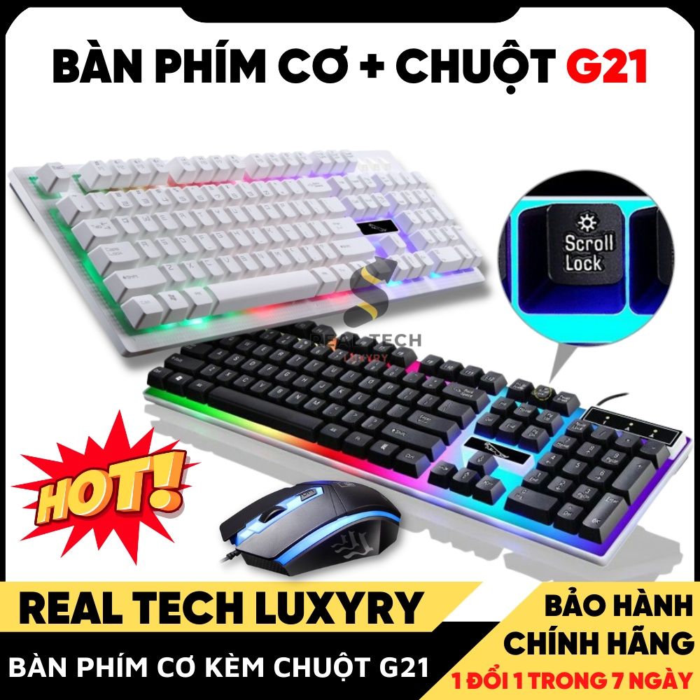 Bàn phím - Bàn phím chơi game-Combo bàn phím và chuột giả cơ G21 Bộ bàn phím giả cơ và chuột game dành cho game thủ G21 led đa màu bảo hành 1 năm