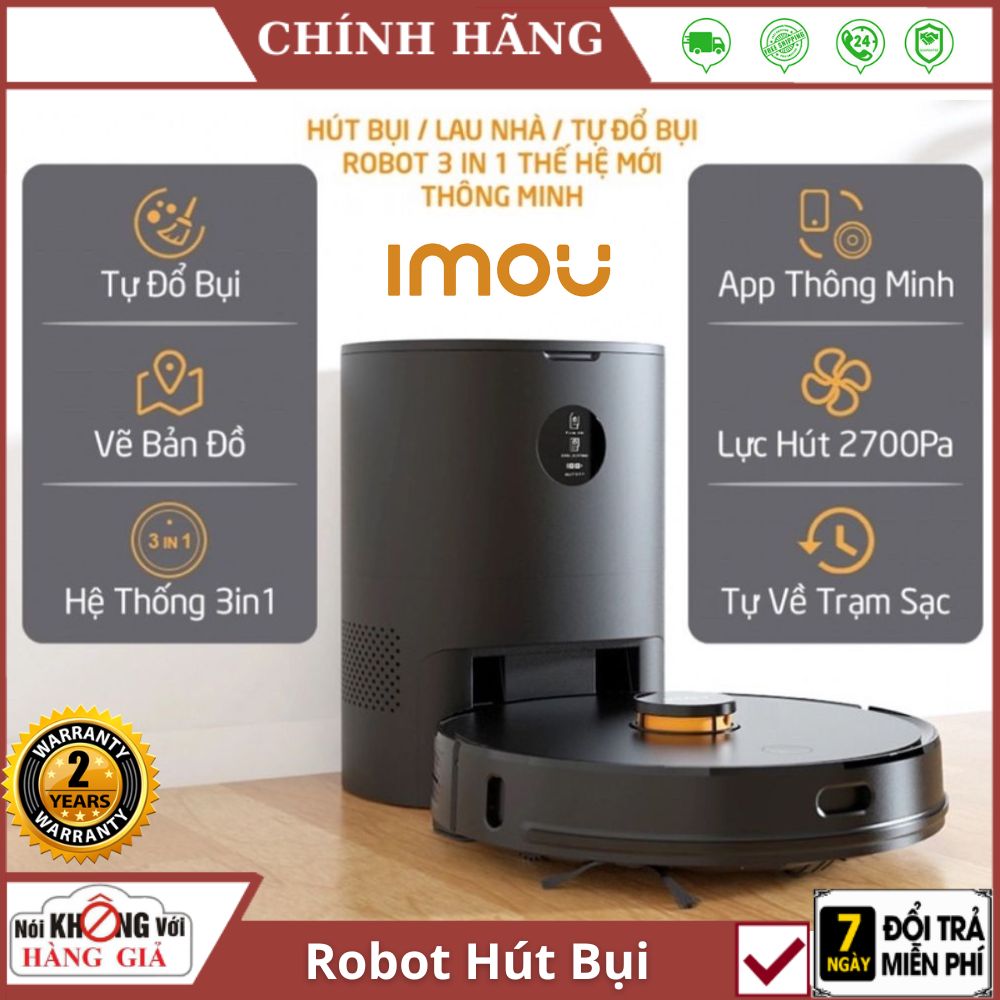 Robot hút bụi thông minh imou rv-l11-a, cảm biến chống rơi & cảm biến thảm, tự động quay về trạm sạc - bảo hành 24 tháng