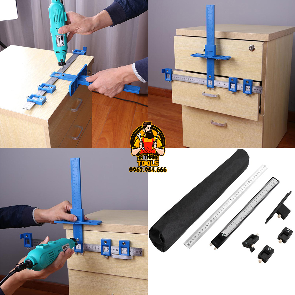 Bộ cữ định vị khoan lỗ nhanh gắn tay nắm ngăn kéo cửa kệ tủ - cữ khoan tay nắm gỗ