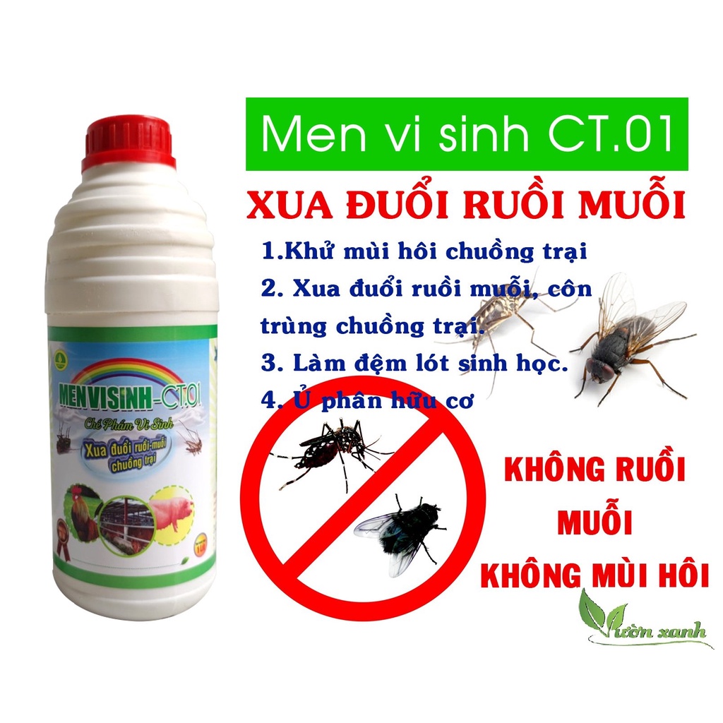 Men vi sinh xua đuổi ruồi muỗi chuồng trại, khử mùi chuồng trại, xử lý đệm lót sinh học (chai 1L