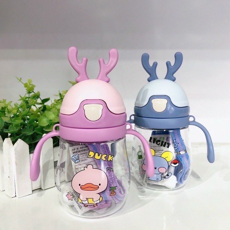 Bình tập uống nước hươu 350ml có dây đeo tiện dụng cho bé