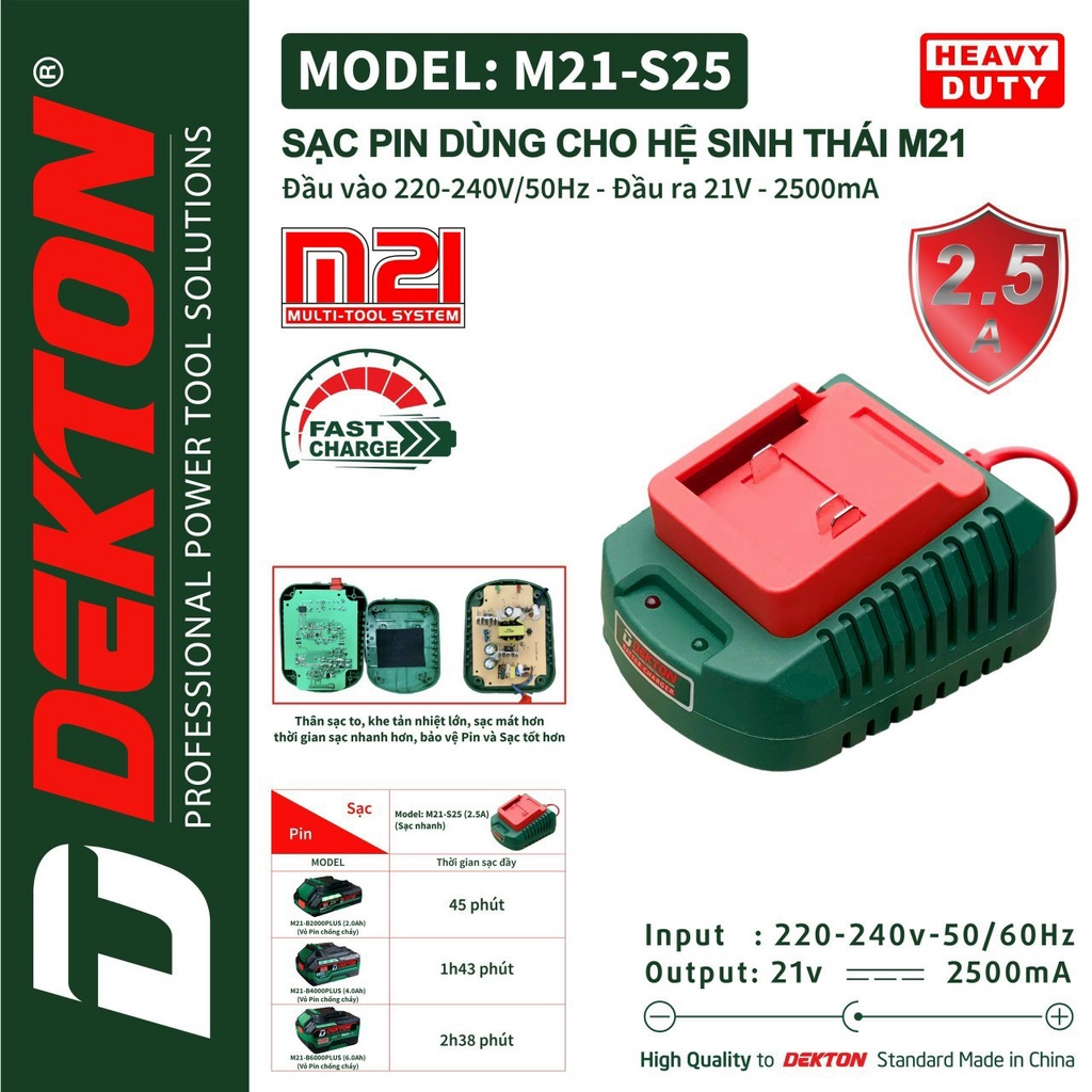 Sạc Dekton 21v M21-S25 2500mAh siêu nhanh thế hệ mới 2023