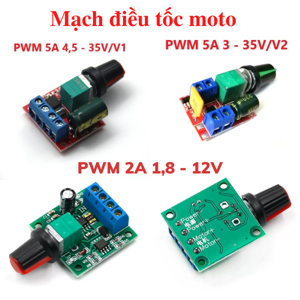Mạch điều tốc động cơ pwm 2a dc 1.8v-12v, mạch điều tốc động cơ dc pwm 5a 3 - 35v, 4,5- 35v dùng điều khiển tốc độ motor chỉnh độ sáng đèn led