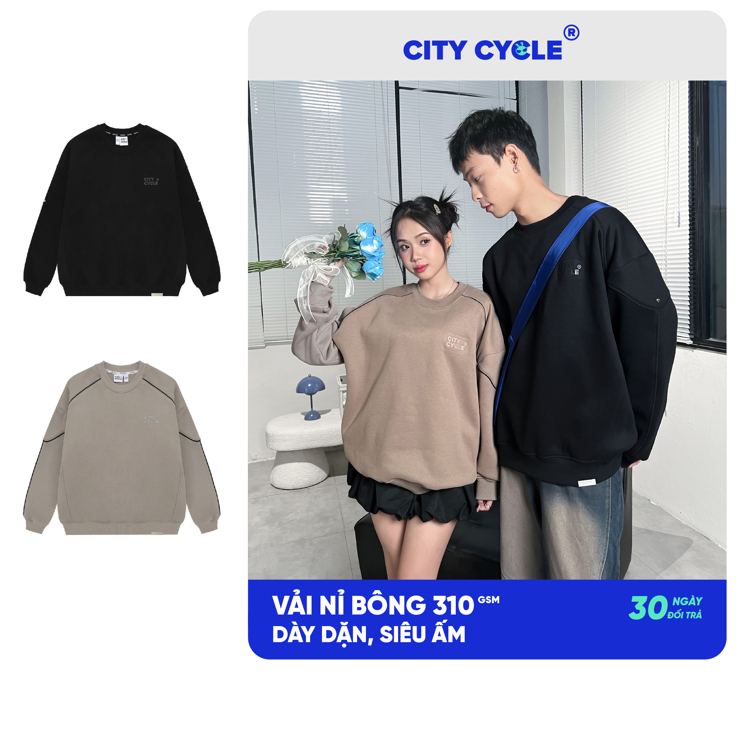 Áo sweater nam nữ đôi nỉ bông dày mùa thu đông Local Brand Chính Hãng City Cycle Áo Sweater Meteor