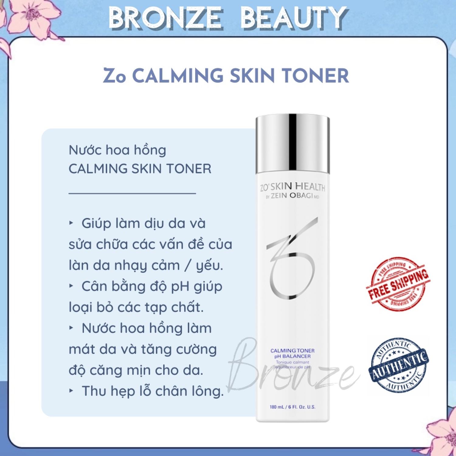 Nước hoa hồng zo calming skin toner giúp làm dịu da, cân bằng độ ph và thu nhỏ lỗ chân lông