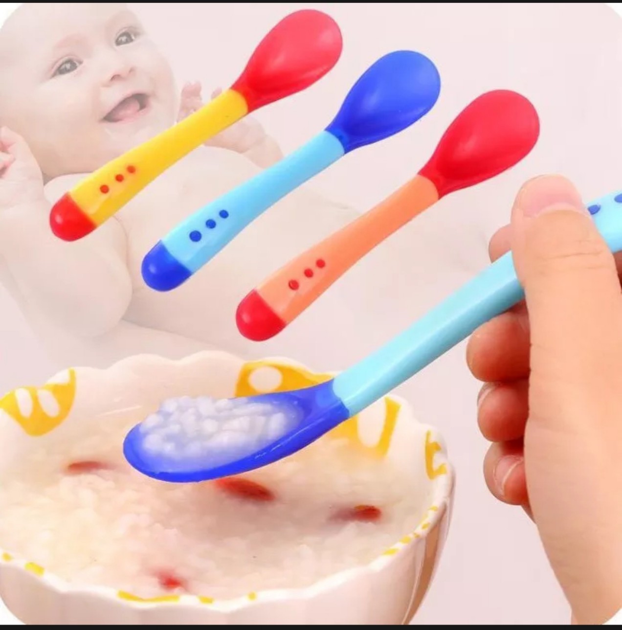 Thìa ăn dặm,muỗng ăn dặm cho bé silicon báo nóng giúp bé ăn ngon miệng