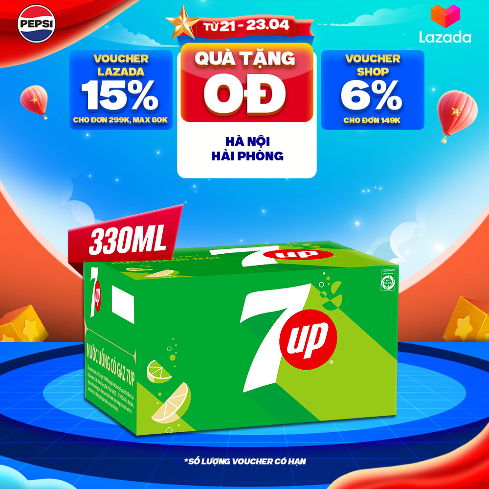 Thùng 24 Chai Nước Nước Ngọt Có Gaz 7Up (330ml/chai)