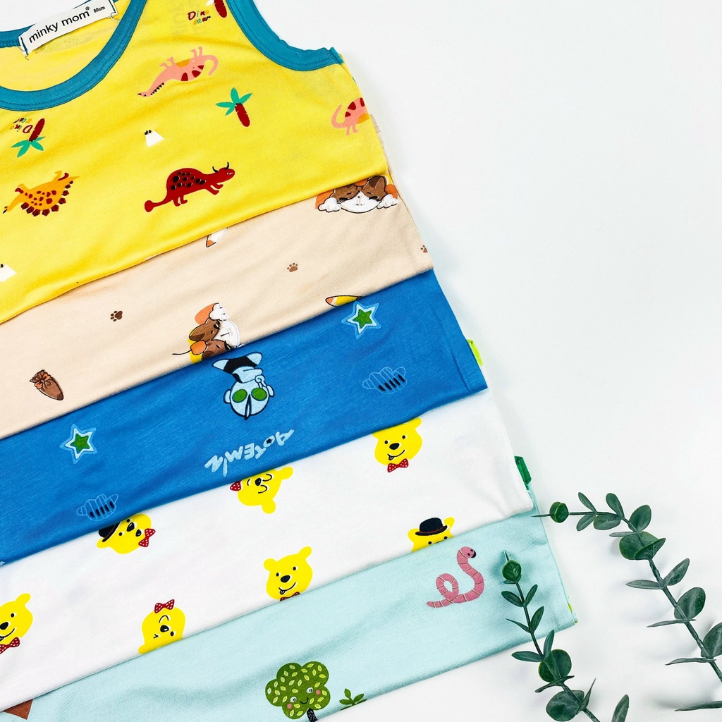 Bộ ba lỗ thun lạnh size đại minky mom cho bé trai bé gái từ 20-32kg