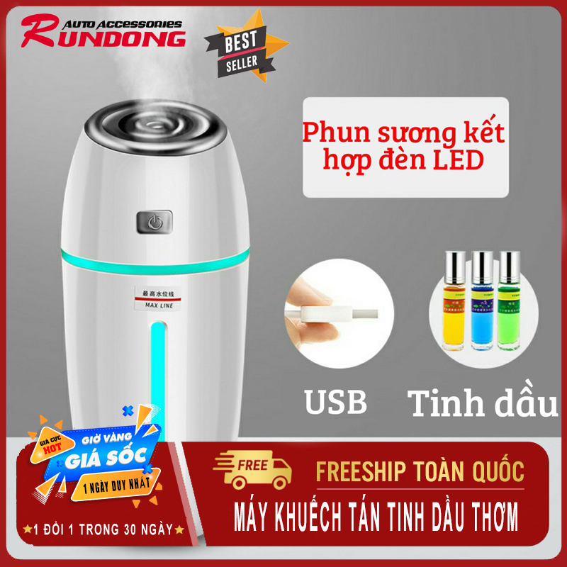 Máy khuếch tán tinh dầu thơm có đèn LED nhiều màu-Giúp thanh lọc không khi,lan tỏa mùi hương dễ chịu, an toàn dễ sử dụng, không gây tiếng ồn-RUNDONG