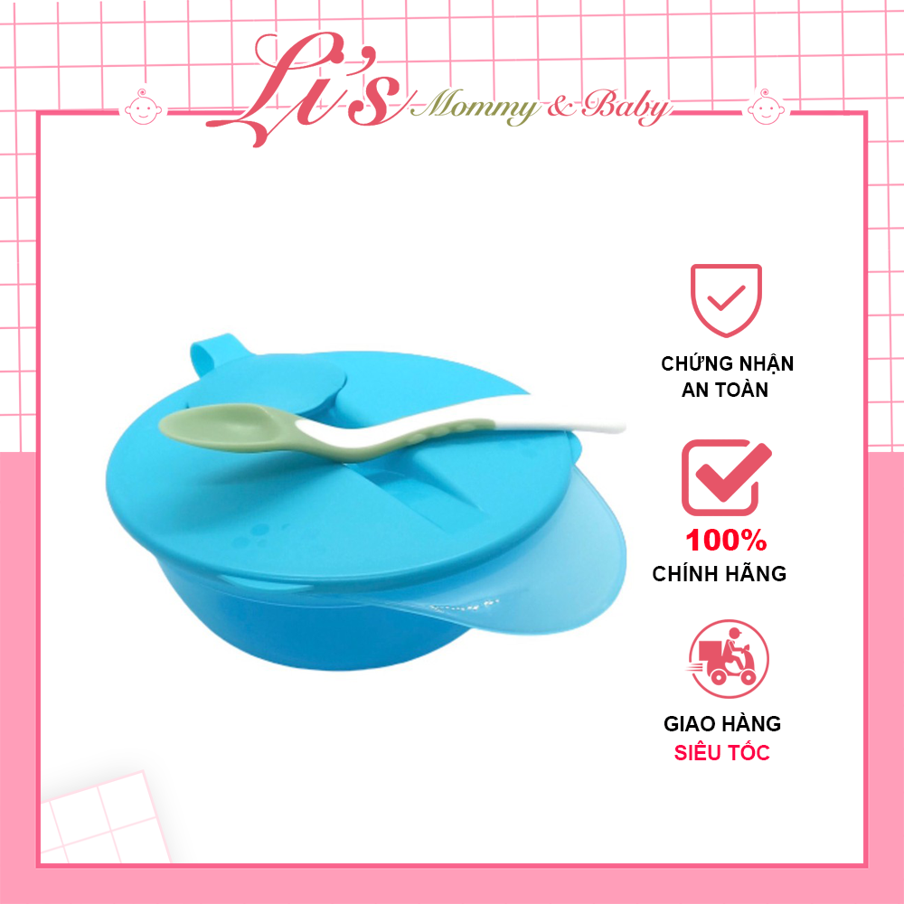 Bát ăn dặm cho bé Babuu kiểu Nhật silicon chống đổ có nắp + thìa báo nóng cho bé B38