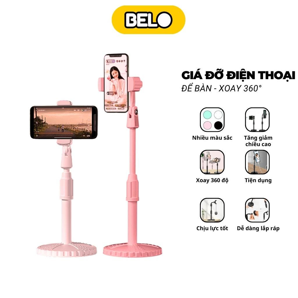 Giá đỡ điện thoại để bàn, kệ để điện thoại, gậy quay video, livestream xoay 360 độ điiều chỉnh độ cao dễ dàng- belo