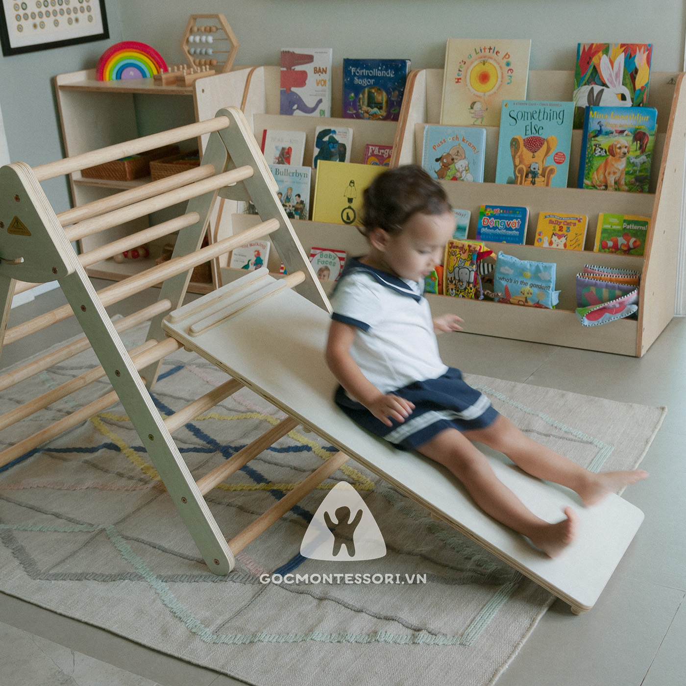 COMBO Pikler Gấp gọn và Tấm trèo 95cm cho trẻ - Khung leo trèo Montessori vận động thô cho trẻ