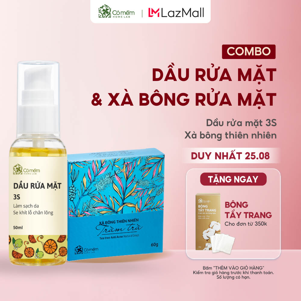 Combo Rửa Mặt 2 Bước Tràm Trà - Giảm Mụn Trứng Cá, Mụn viêm sưng Cỏ Mềm