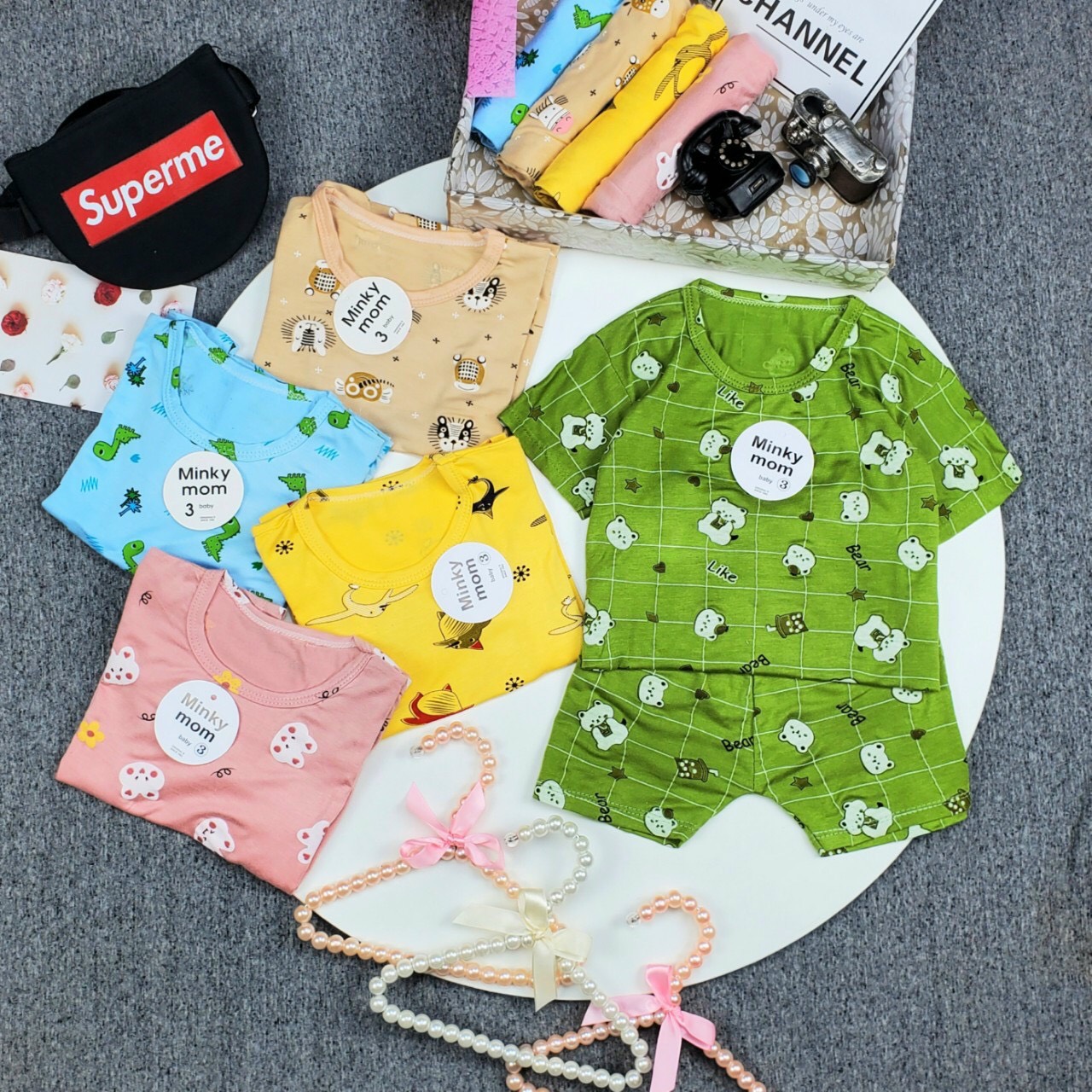 Set 3 bộ Minkymom cotton 4 chiều mềm mịn cho bé 1 tuổi 2 tuổi 3 tuổi