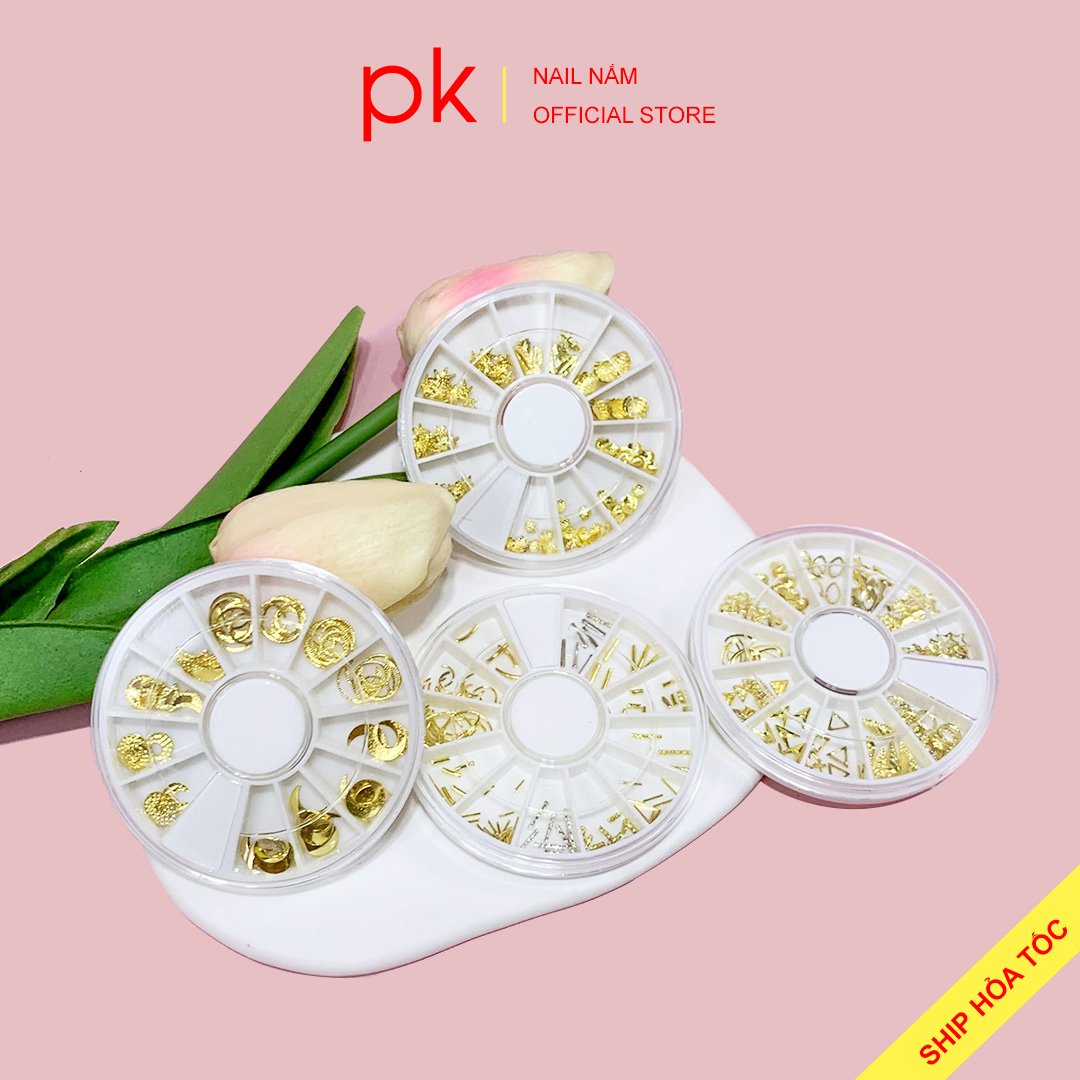 Set phụ kiện charm trang trí móng Hàn Quốc khay tròn