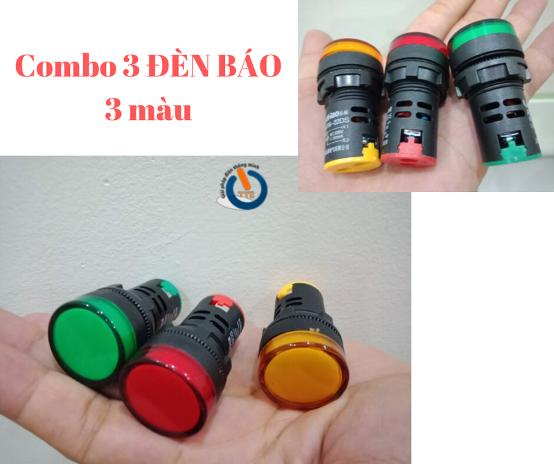 Đèn báo pha - báo nguồn - phi 22mm- điện áp 12vdc-220-380vac - xanh đỏ vàng