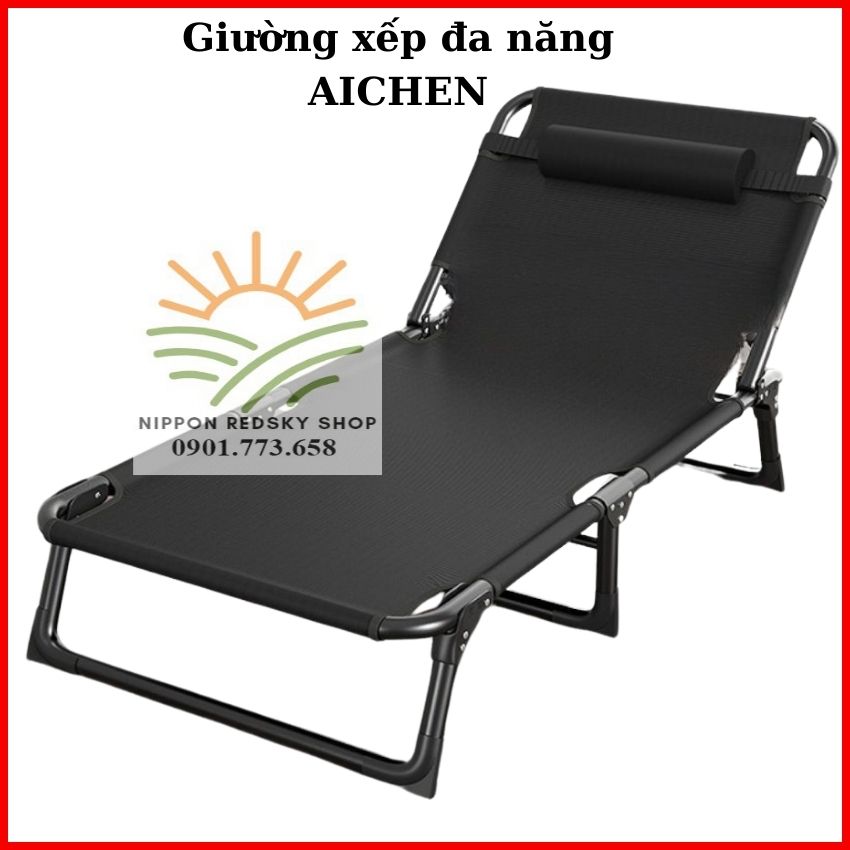 Giường xếp văn phòng đen tựa lưng 68x190x30cm, Giường xếp gọn, ghế ngủ trưa văn phòng, ghế lười, giường nghỉ trưa gấp gọn văn phòng, giường văn phòng