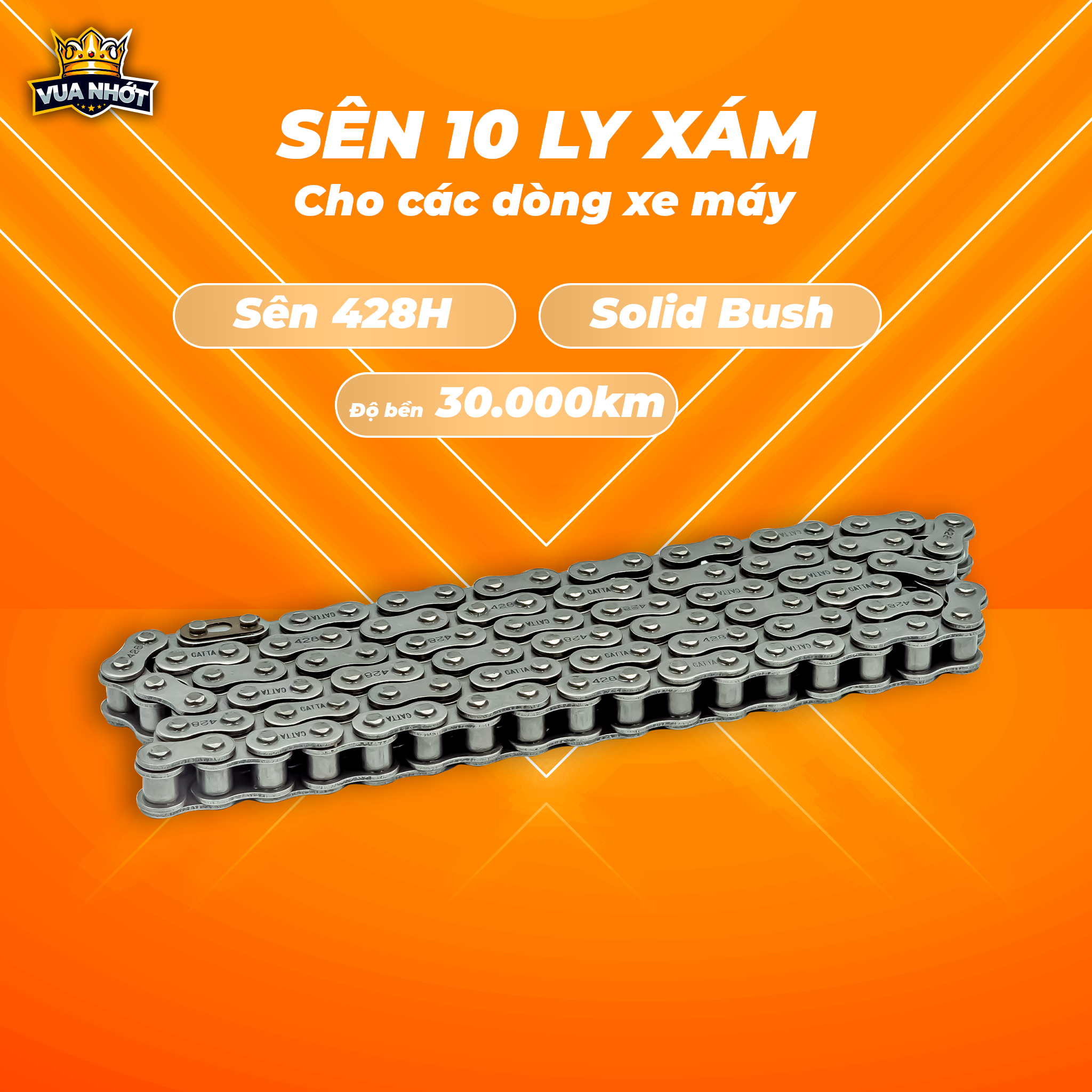 Sên 10 ly đen xám cho các dòng xe honda, yamaha - sên 428h catta chất lượng cao, sên đúc 10 ly, sên 10li