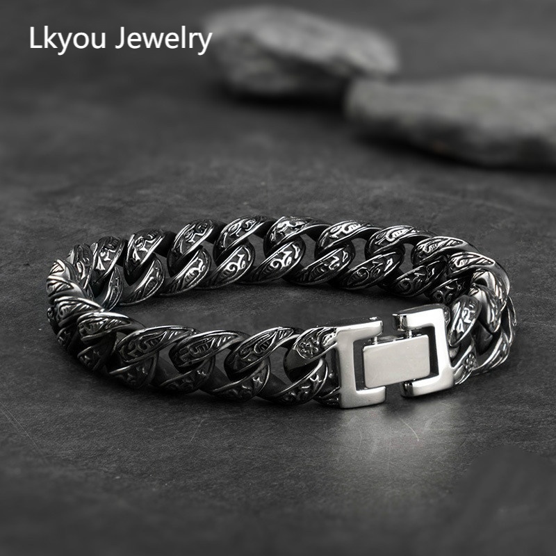 Vòng Tay Chạm Khắc Gió Lạnh Cổ Điển Màu Đen Harajuku, Nam Hipster Sinh Viên Đơn Giản Cá Tính Độc Đoán Thép Titan Vòng Đeo Tay