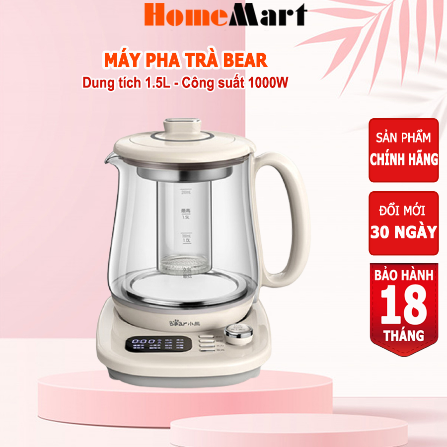 Máy pha trà BEAR 1.5L khử Clo, 12 chế độ, chưng yến, pha sữa, hâm sữa, HOMEMART – Hàng chính hãng bảo hành 18 tháng