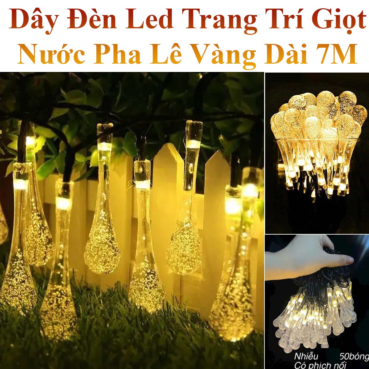 Beautiful 7m Long Electric Plug-In Golden Crystal Water Drop Decorative Led String Light