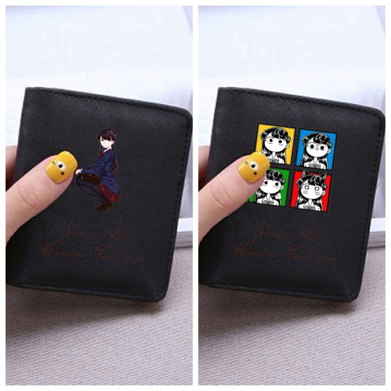 Ví ngắn đen cầm tay in hình nhân vật KOMI nữ thần sợ giao tiếp tiện lợi anime chibi