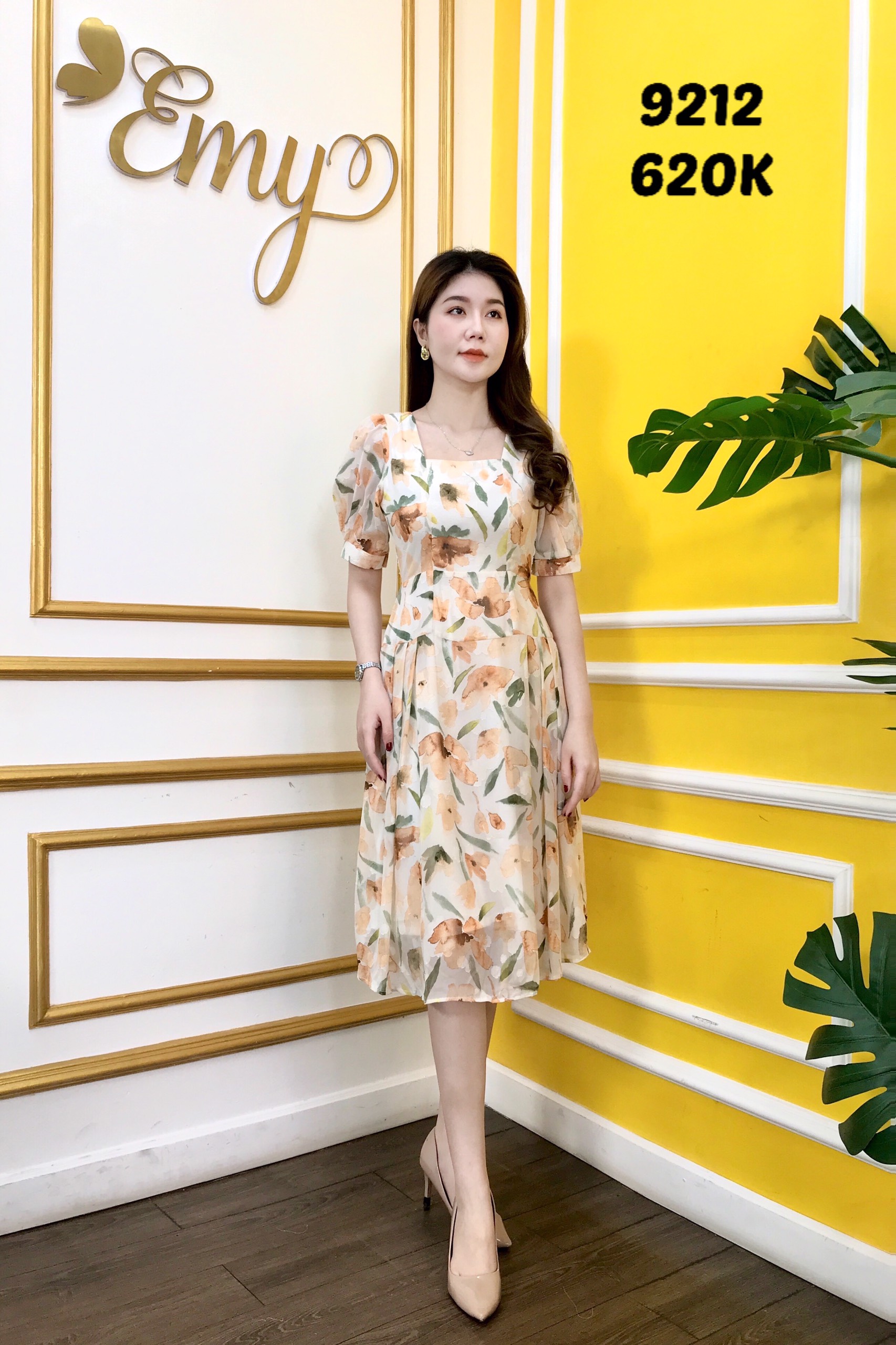 Đầm emy em9212 xoè cổ vuông