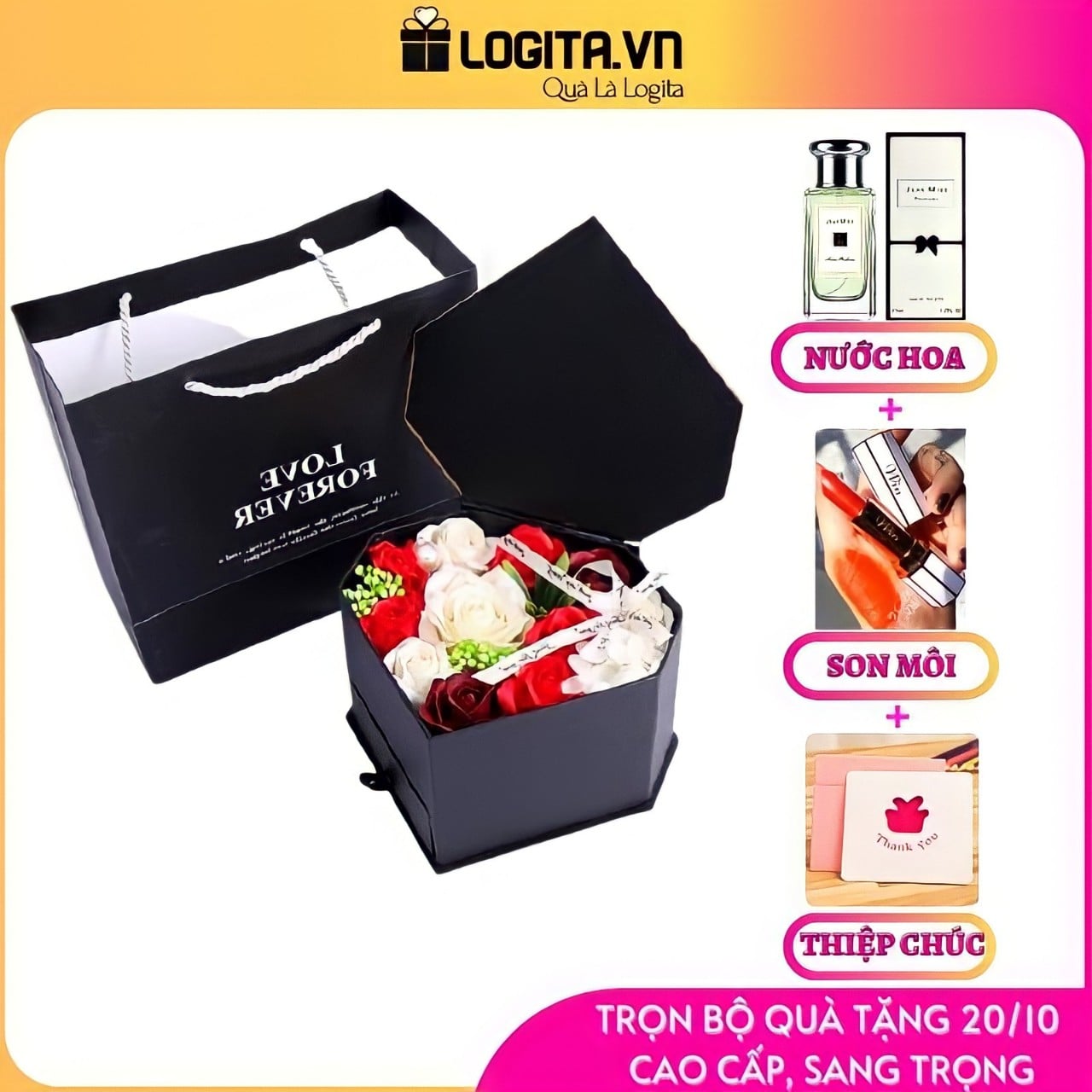 Quà Tặng 20/10 Độc Lạ Cho Người Yêu, Cho Bạn Gái - Hoa Hồng Sáp Thơm 3 Năm Hộp Trái Tim Có Ngăn Đựng Quà Cao Cấp Sang Trọng (Không Kèm Son Và Nước Hoa)