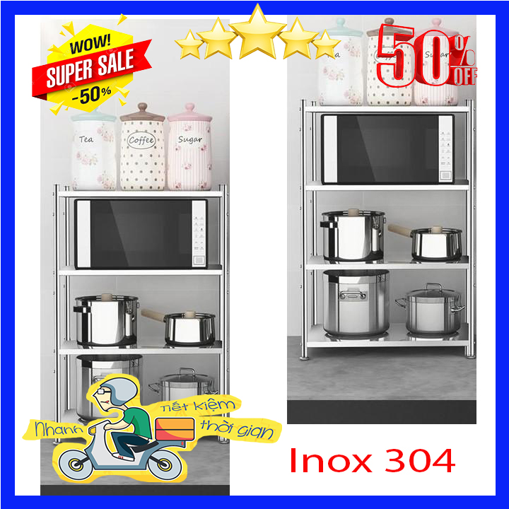 (KÈM ẢNH THẬT) Kệ lò vi sóng inox 304 4 tầng 53x100x35, kệ để lò vi sóng chắn chắn