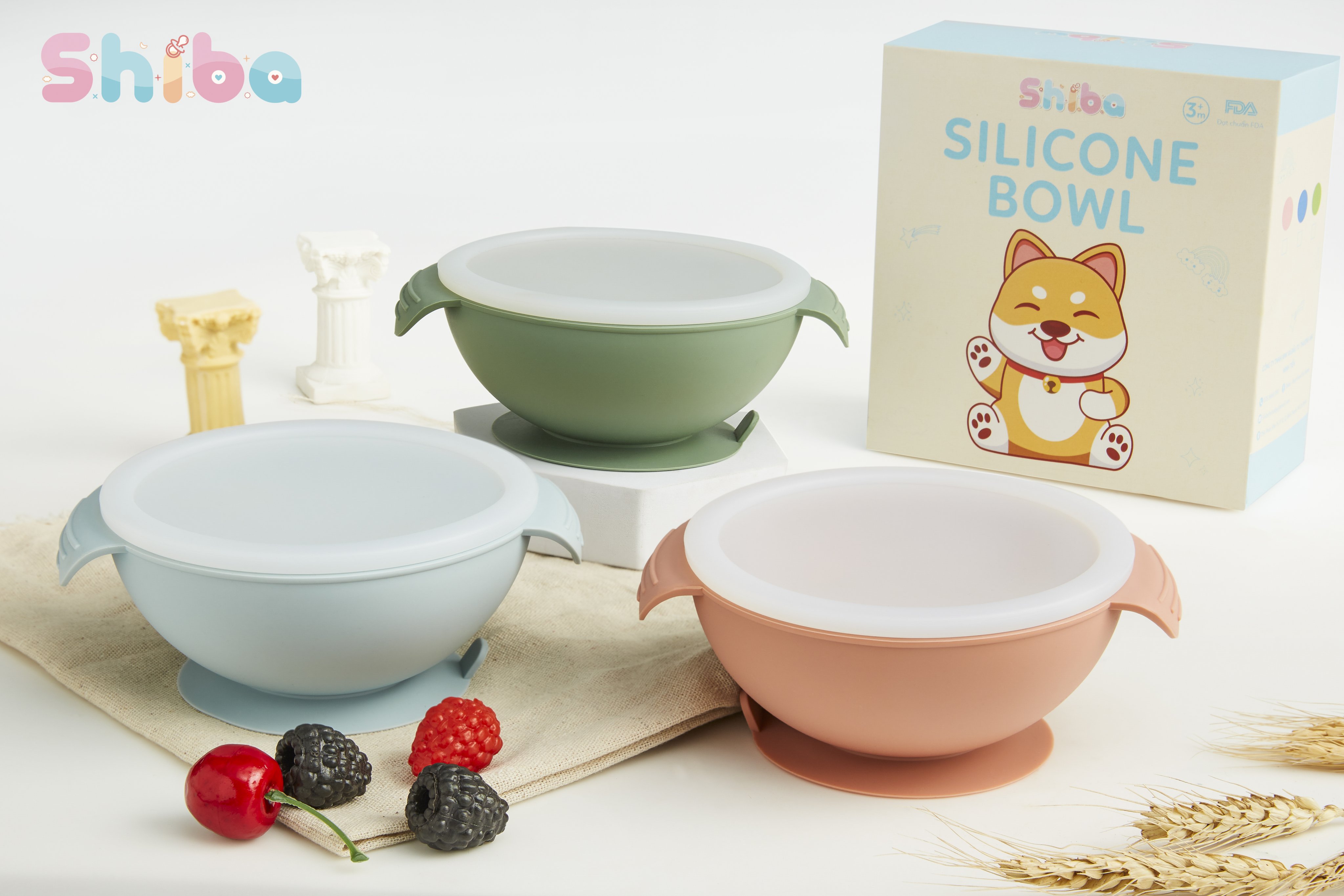 Chén ăn dặm Silicon có nắp đế chắc chắn SHIBA