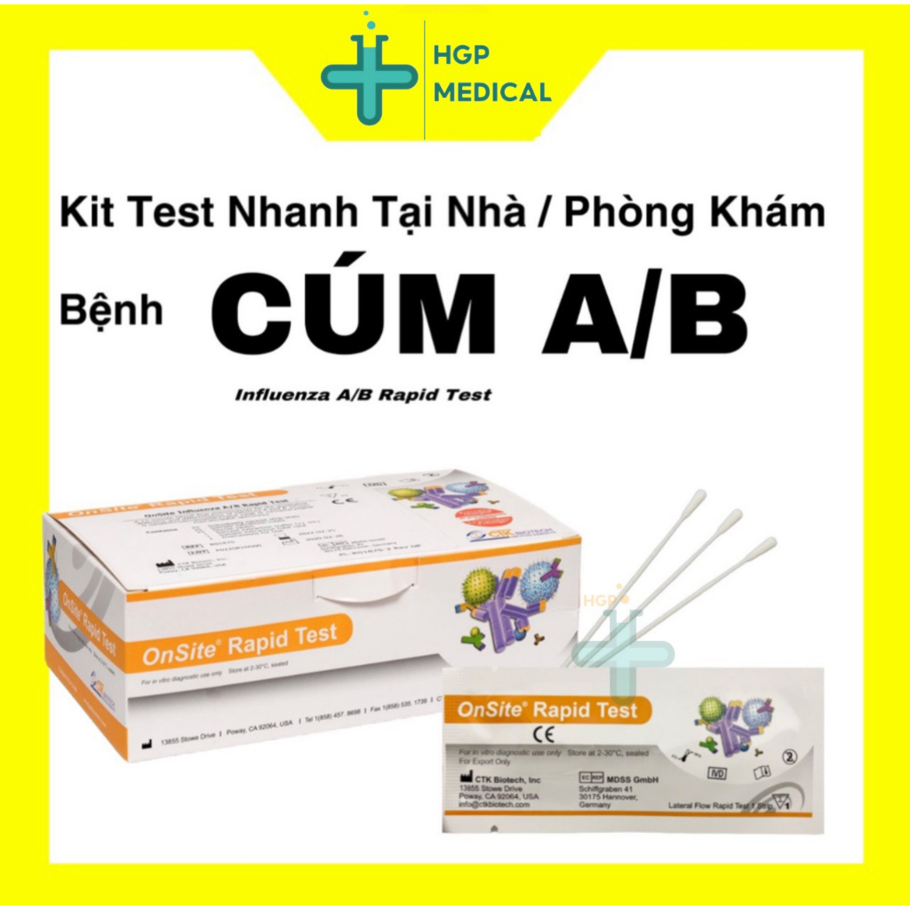 Bộ test Cúm A, cúm B, kit test Nhanh Influenza A/B (kháng nguyên) CTK Onsite MỸ  Cúm Type A&B, 1 kit