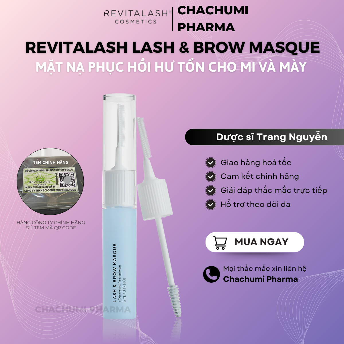 Mask to Restore Damage to Eyelashes and Eyebrows – Revitalash Lash & Brow Masque – 5ml
