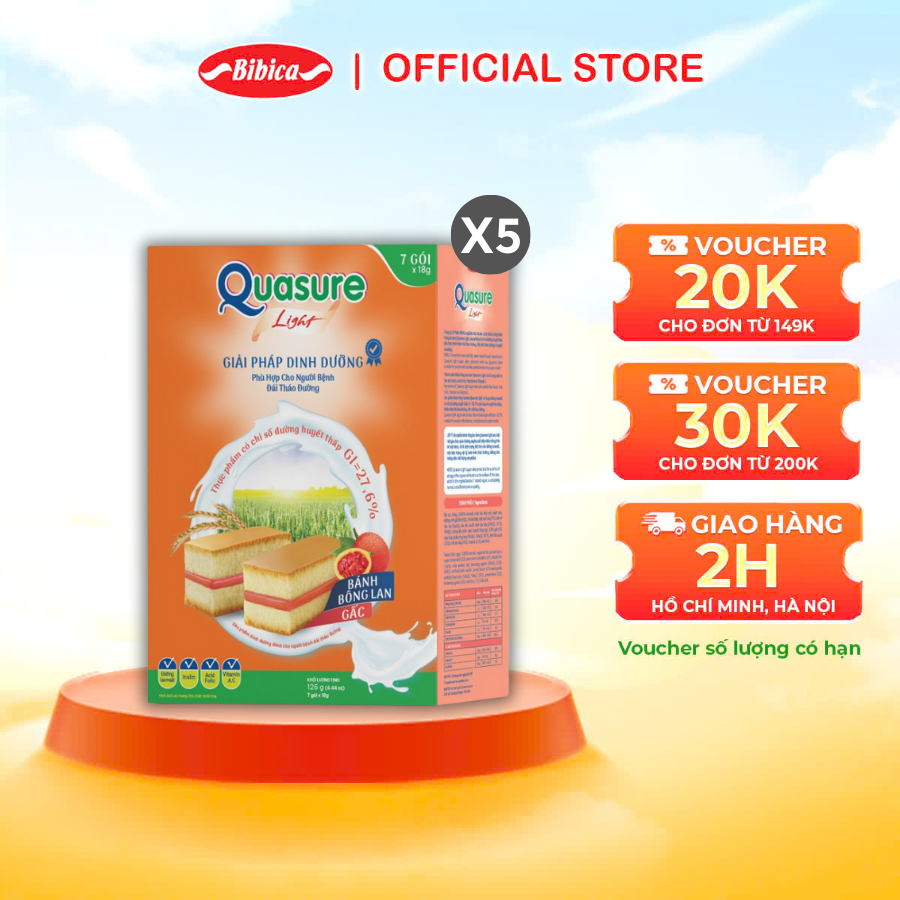Combo 5 bánh Bông Lan Quasure Light Gấc Bibica 126g - Thực phẩm dành cho người ăn kiêng, tiểu đường