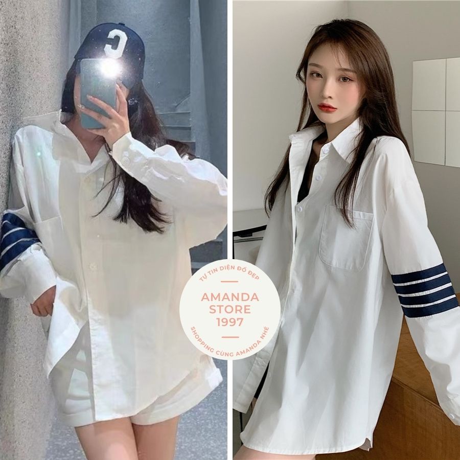 Áo Sơ mi trắng dài tay phối kẻ. Sơ mi đuôi tôm chất đẹp tay phối kẻ