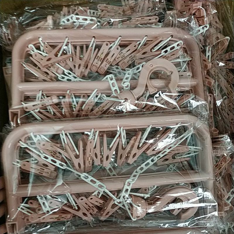 Móc chùm phơi quần áo sơ sinh, Mắc phơi đồ cho bé đa năng gấp gọn 32 kẹp