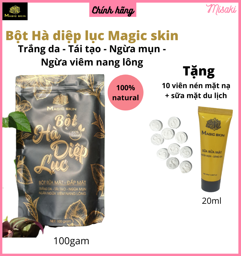 Bột Hà Diệp Lục Magic Skin ngừa mụn sáng da ngừa viêm nang lông