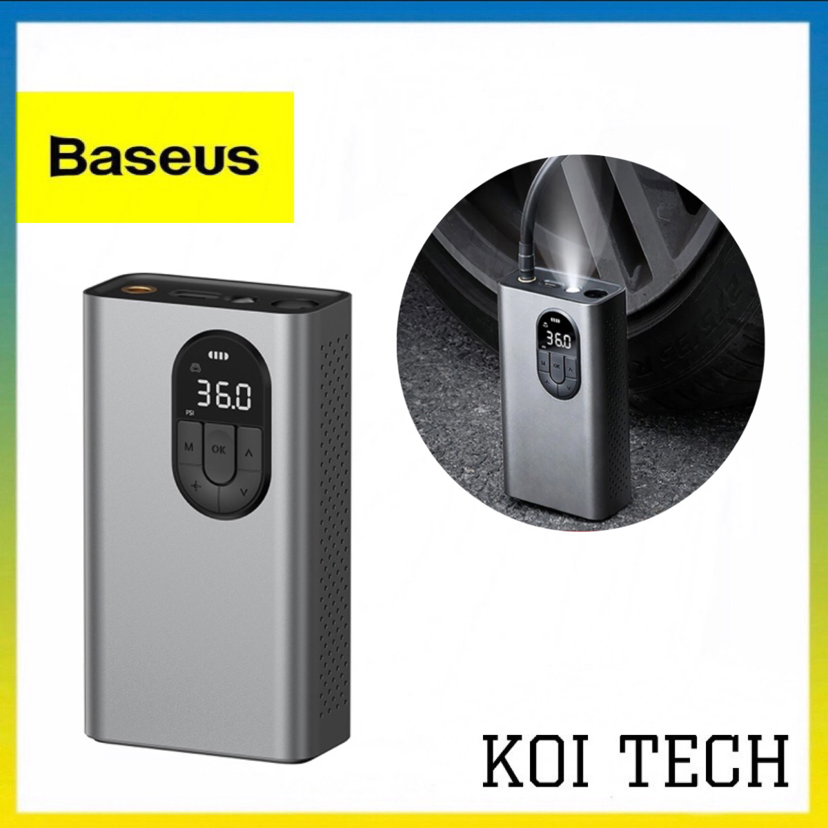 Bơm lốp oto mini cầm tay baseus tích điện 7500mah - bơm lốp tích điện không dây cầm tay cho oto, xe máy, xe đạp.  - KOI TECH