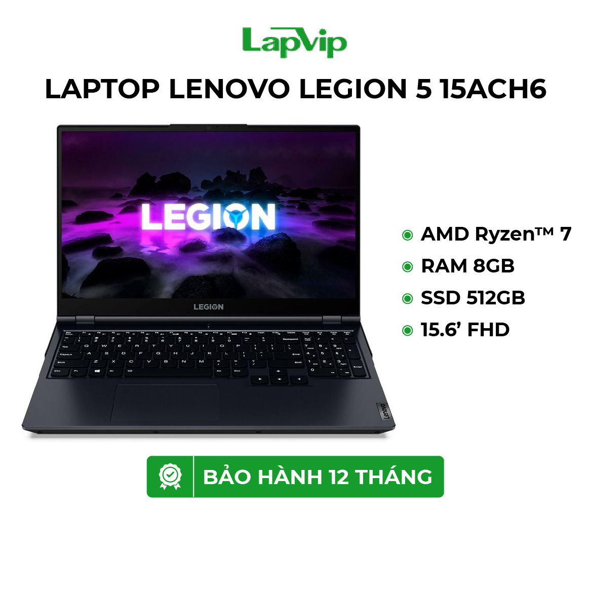 Laptop lenovo legion 5 15ach6 ryzen 7 5800h | 8gb | 512gb | 15.6 inch fhd