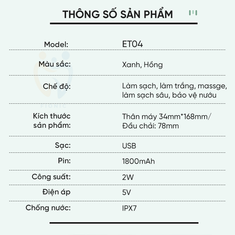 bàn chải đánh răng fionic et04 tặng kèm đầu rửa mặt 5