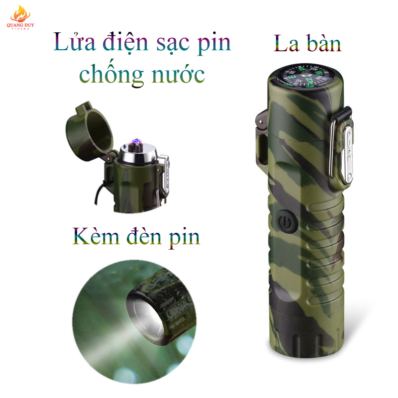 [HCM]Hộp Quẹt Điện Sạc Pin Chống Nước Tích Hợp Đèn Pin La Bàn Chuyên Dùng Đi Phượt